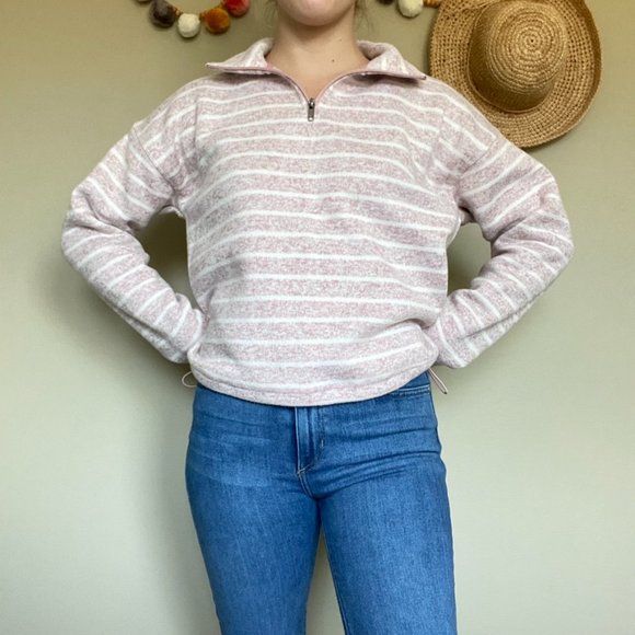 Thread & Supply Pink Striped Quarter Zip Pullover Sweatshirt Size Small - Picture 2 of 9